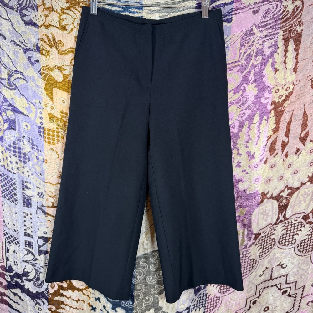 Like New Black Wide Leg Pleated Gaucho Slacks Trouser Capri Pants Women's Size S